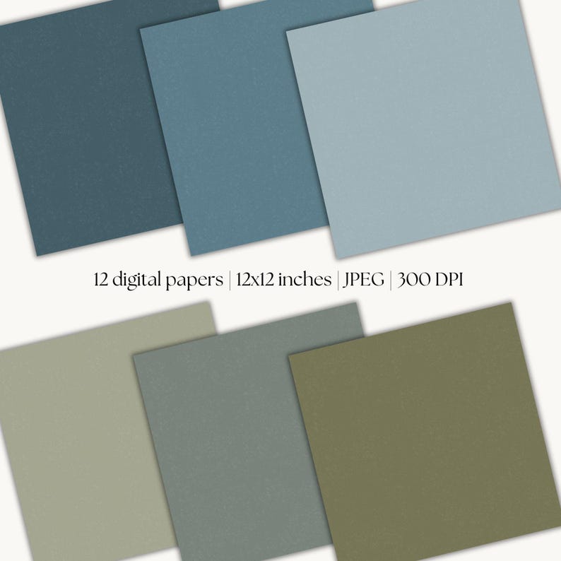 Puede incluir: Doce texturas de papel digital en tonos azules y verdes. Los papeles tienen un aspecto texturizado sutil y son perfectos para scrapbooking, creaci&oacute;n de tarjetas y otros proyectos de manualidades. 30,5 x 30,5 cm, JPEG, 300 DPI.