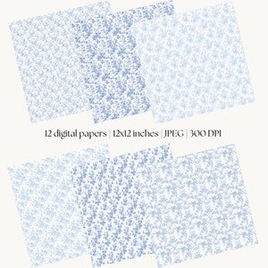 Blue Toile De Jouy Digital Paper, Vintage Floral Patterns, Blue and ...