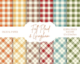 Gingham Digital Paper, Autumn Backgrounds, Plaid Scrapbook Paper, Orange, Brown, Fall Colors, Digital Scrapbooking, Seamless Gingham Pattern