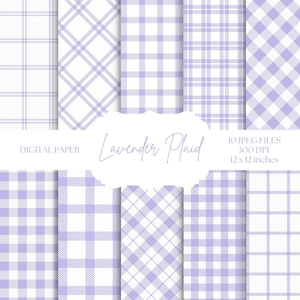 Lawendowy Kratka Cyfrowy Papier, Fioletowe Tła, Bezszwowe Wzory Gingham, Wiosenny Papier Do Scrapbookingu, Fioletowy I Biały Gingham