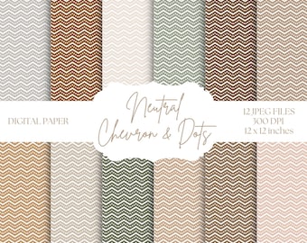 Digitaal papier met chevron, stippenpatronen, neutrale achtergronden, bruin digitaal plakboekpapier, aardetinten, naadloze beige patronen
