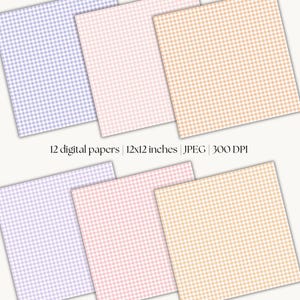Pastel Gingham Digital Paper, Plaid Backgrounds, Pink & Blue Scrapbook Paper, Printable Paper Set, Green Gingham Patterns, Purple, Yellow image 2