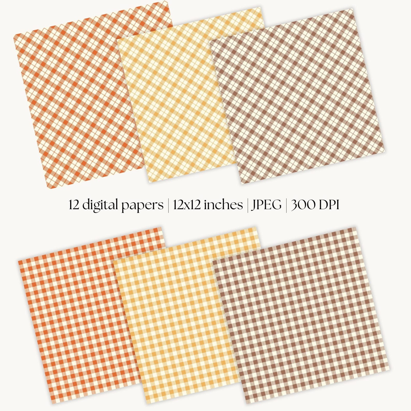 Gingham Digital Paper, Autumn Backgrounds, Plaid Scrapbook Paper ...