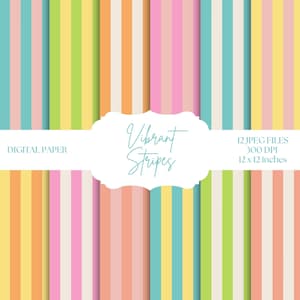Papel digital de rayas de colores, patrones de rayas sin costuras, fondos brillantes, rayas vibrantes, papel digital de verano, scrapbooking y diseño