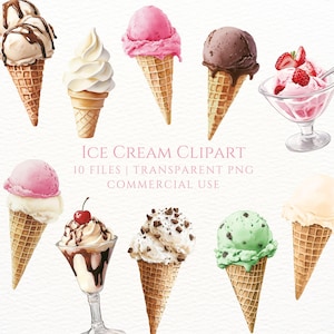 IJs clipart, aquarel png, ijsje, planner stickers, zomer illustraties, voedsel digitale download, ijs partij graphics