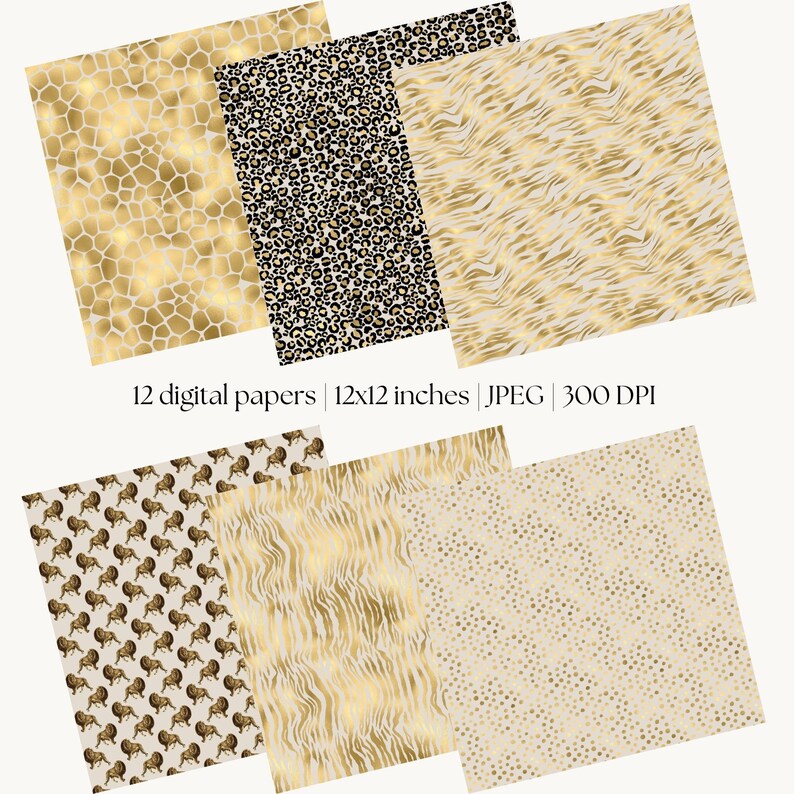 Safari Digital Paper, Leopard Print Backgrounds, Cheetah Print, Gold ...