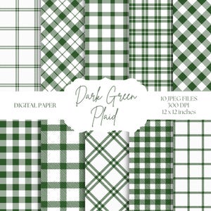 Digitales Papier, grün kariert, dunkelgrüne Hintergründe, Vatertag, Gingham Karo Muster, druckbares Scrapbook Papier, grün & weiß
