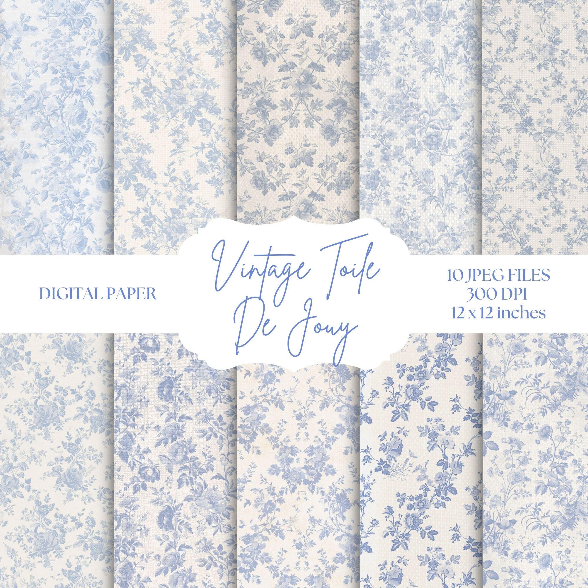 Toile De Jouy Digital Paper, Vintage Floral Patterns, Blue and White ...