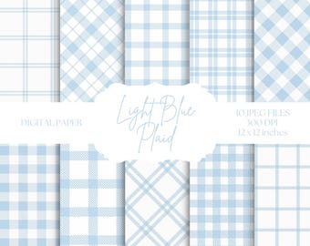 Blue Plaid Digital Paper, Light Blue Backgrounds, Gingham Patterns, Scrapbook Paper For Baby Showers, Crafts, Party Invites, Blue & White