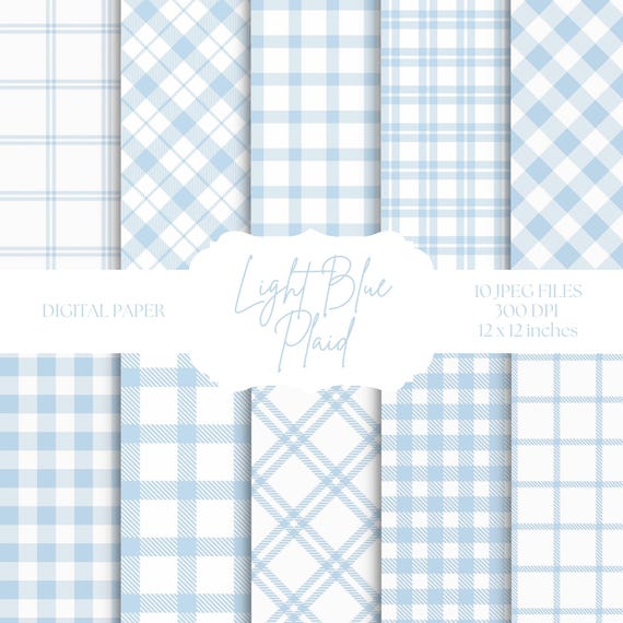 Blue Plaid Digital Paper, Light Blue Backgrounds, Gingham Patterns, Scrapbook Paper For Baby Showers, Crafts, Party Invites, Blue & White