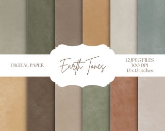 Earth Tones Digital Paper, Neutral Textures, Solid Color Backgrounds, Printable Scrapbook Paper Set, Earthy Digital Paper, Green Backgrounds