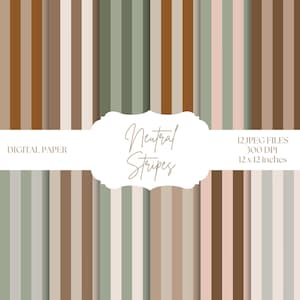 Neutral Stripes Digital Paper, Brown Stripe Backgrounds, Beige Scrapbook Paper, Seamless Vertical Stripes Patterns, Scrapbooking, Design