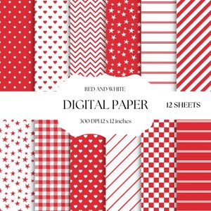 Papier numérique rouge, Fond rouge et blanc, Étoiles et rayures, Papier scrapbooking 4 juillet, Rayures rouges, Pois, Motifs sans couture