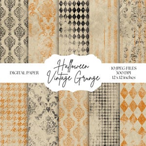 Halloween Digital Paper, Distressed Vintage Patterns, Grunge Backgrounds, Black And Orange Textures, Autumn Junk Journal