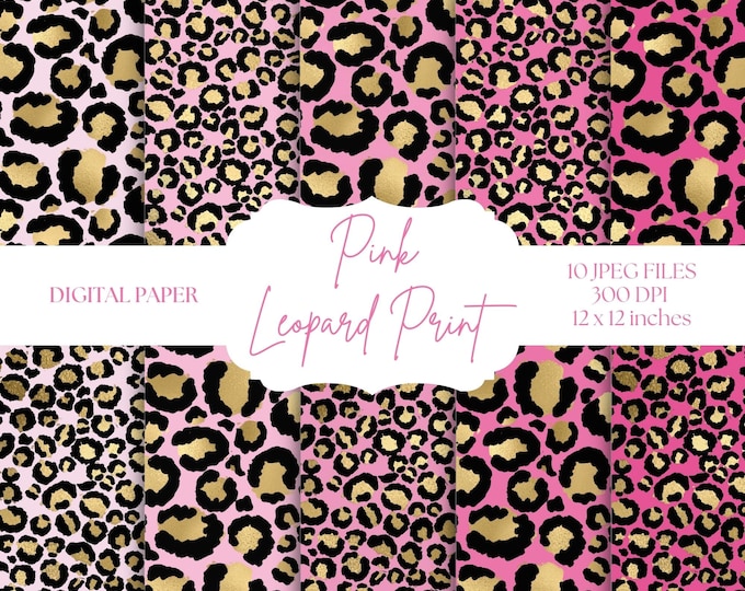 Pink + Gold Glitter Leopard Print Seamless Digital Paper Background ...