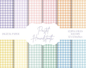 Houndstooth Digital Paper, Pastel Backgrounds, Pink Patterns, Scrapbook Paper, Seamless Patterns, Green Printable Paper, Yellow Houndstooth