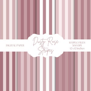 Pink Stripes Digital Paper, Seamless Stripe Patterns, Dusty Rose Backgrounds, Vertical Stripes, Mauve Scrapbook Paper, Planner, Card Making