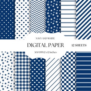 Papier numérique bleu, fonds bleu marine et blanc, étoiles et rayures transparentes, motifs du 4 juillet, papier de scrapbooking 4 juillet, rayures bleues