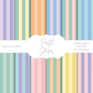 Papier numérique à rayures pastel, arrière-plans violets, motifs colorés, papier de scrapbooking à rayures, papier imprimable sans couture, jaune, orange, rose