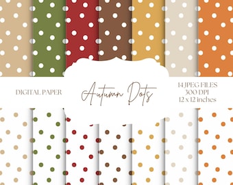 Autumn Digital Paper, Fall Polka Dots Seamless Patterns, Autumn Backgrounds, Thanksgiving, Brown Dots, Orange, Card Making, Planner Paper