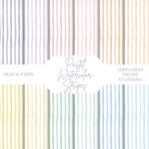 Pastel Stripes Digital Paper, Watercolor Backgrounds, Summer Patterns, Striped Scrapbook Paper, Seamless Vertical Stripes, Printable Paper