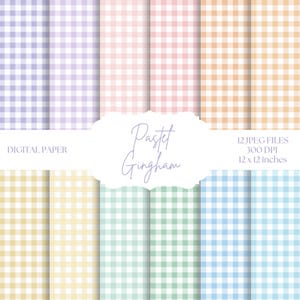 Papel digital de cuadros vichy pastel, fondos a cuadros, papel para álbum de recortes rosa y azul, juego de papel imprimible, estampados de cuadros vichy verdes, morado y amarillo.