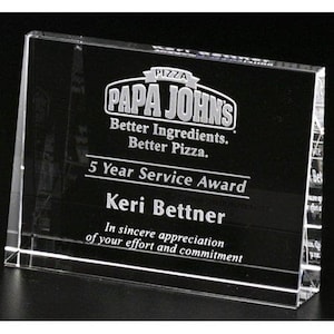 Horizontal Wedge Crystal Trophy engraved with your custom text & logo