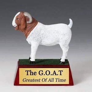 The GOAT Greatest of all Time Trophy with 4 lines of custom text