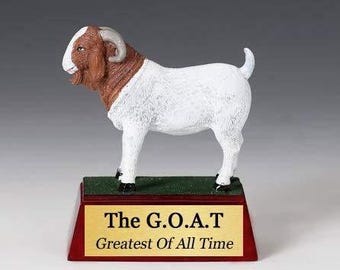The GOAT Greatest of all Time Trophy with 4 lines of custom text