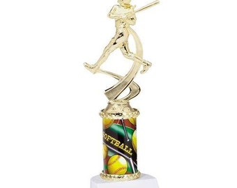 10" Softball Sports Motion Column Trophy with 3 lines of custom text