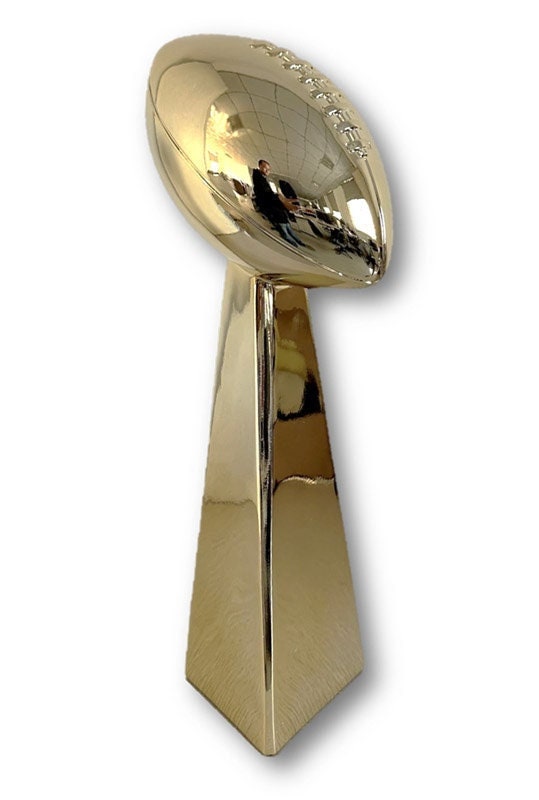Gold Chrome Lombardi Replica Super Bowl Trophy With 4 Lines of 