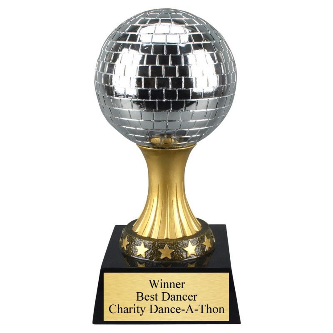 Disco Mirror Ball Dance Trophy With 3 Lines of Custom Text Etsy