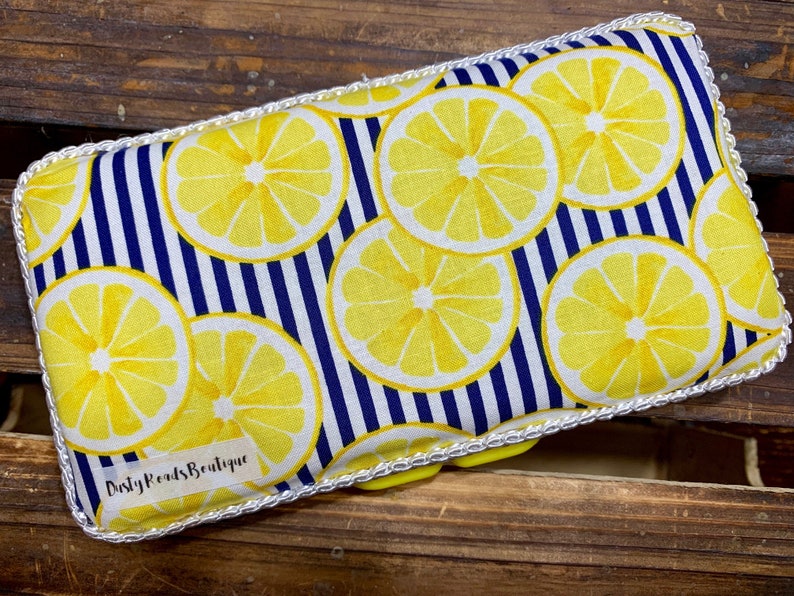 Navy and Yellow Lemons Custom Travel Baby Wipe Case Pattern