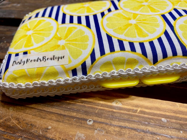 Navy and Yellow Lemons Custom Travel Baby Wipe Case Pattern