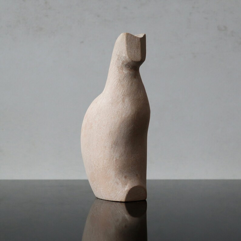 Ceramic sculpture Cat, home decor, gift, minimalist figure BEIGE