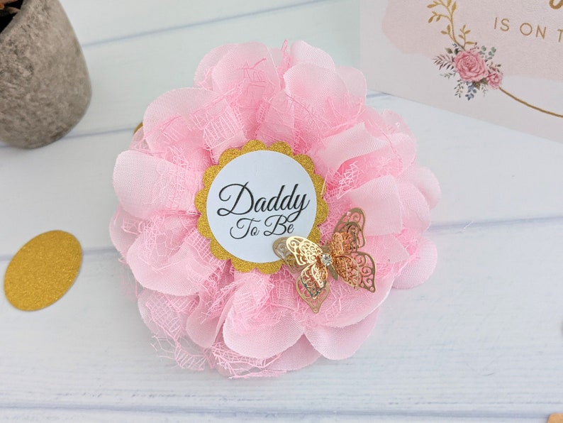 Pink Daddy to Be Pin Baby Shower Dad Button Dad to Be Ribbon Etsy