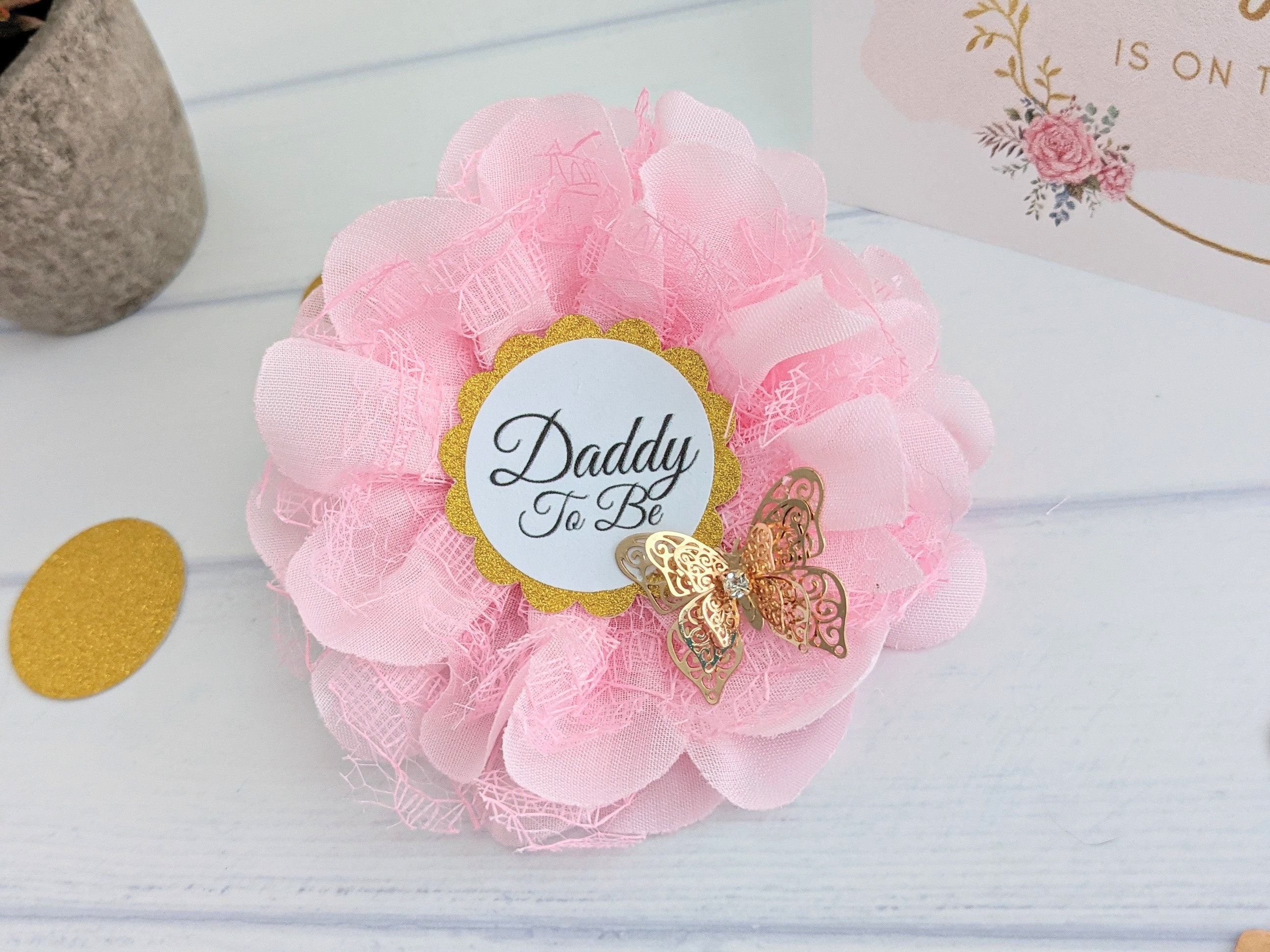 Pink and Brown Polka Dots Mommy to Be Pin Baby Shower Ribbon Pin Corsage 