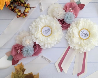 Ivory and Mauve Maternity Sash, Dusty Pink Baby Shower Sash, Boho Mommy To Be Sash, Bohemian Mom Sash, Pregnant Belly Sash, Baby Bump Sash