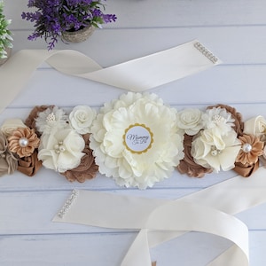 Rustic Mommy To Be Sash, Ivory and Beige Baby Shower Sash, Mama To Be Sash Belt, Mother To Be Keepsake Gift, Baby Sprinkle Gender Reveal