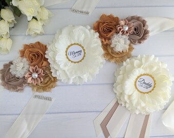 Fall Maternity Sash, Autumn Baby Shower Sash, Ivory and Beige Mommy To Be Sash, Mom To Be Belly Sash, Pregnant Bump Sash, Fall Baby Shower