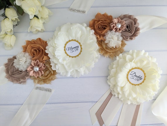 Fall Maternity Sash, Autumn Baby Shower Sash, Ivory and Beige Mommy To Be Sash, Mom To Be Belly Sash, Pregnant Bump Sash, Fall Baby Shower