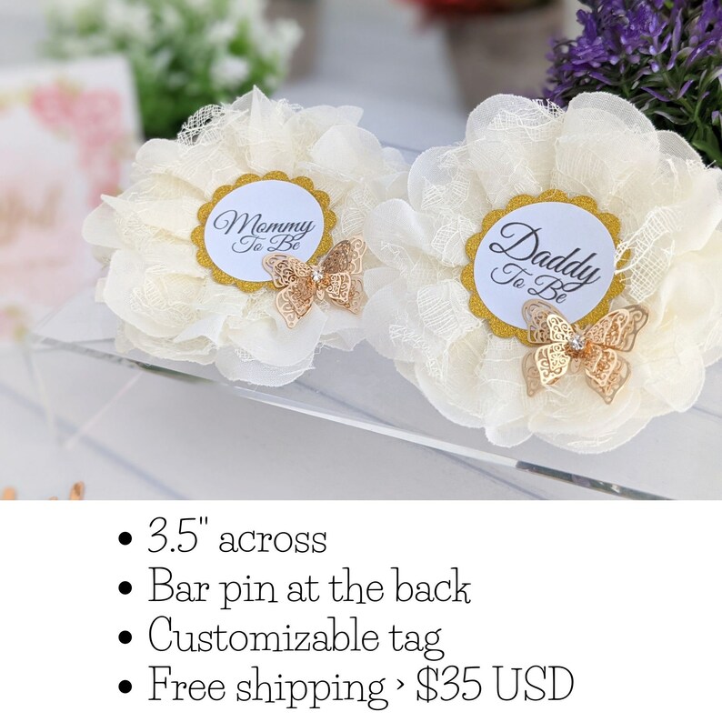Ivory Mom to Be Pin Baby Shower Button Daddy to Be Ribbon - Etsy