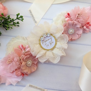 Baby in Bloom Kirschblüte Baby-Mädchen-Dusche Mommy Bump Schärpe, Mutterschafts-rosa Blumen-Schärpe-Foto-Prop, Baby-Mädchen-Sprenkel Schwangere Mutter Schärpe