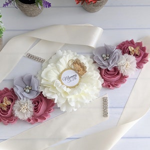 Faja para futura mamá, faja para el vientre de maternidad, faja marfil y malva para baby shower, faja para el vientre del bebé, faja para futura mamá, revelación de género