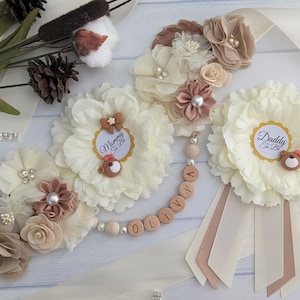 Gender Neutral Baby Shower Sash, Expectant Mom Gift, Teddy Bear Mommy To Be Sash, Ivory Maternity Sash, Pregnant Belly Sash, Baby Bump Sash
