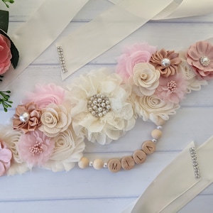 Boho Baby Shower Mommy To Be Belly Bump Sash Belt, Sukienka ciążowa dla kobiet w ciąży Kwiatowy pas Sash Accessory, Boho Blush Pink Expective Gift