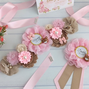 Teddy Bear Baby Shower Sash, Pink Baby Sprinkle Sash, Mommy To be Sash, Pink Maternity Belly Sash, Mom To Be Keepsake Gift Photo Prop