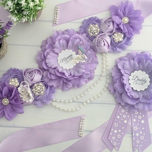 Faja plateada con forma de mariposa para futura mamá, faja violeta para baby shower, faja de recuerdo para la barriga, regalo para futura mamá, faja con diseño de mariposa para bebé