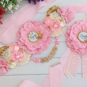 Gold Butterfly Baby Shower Sash, Pink Butterfly Mom To Be Sash, Personalized Baby Bump Sash, Maternity Sash Pink, Pregnant Mama Sash Belt