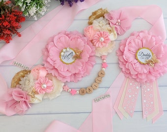 Gold Butterfly Baby Shower Sash, Pink Butterfly Mom To Be Sash, Personalized Baby Bump Sash, Maternity Sash Pink, Pregnant Mama Sash Belt